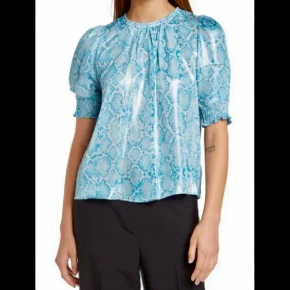 Current Air Turquoise Snake Print Short Sleeve Top Size Large